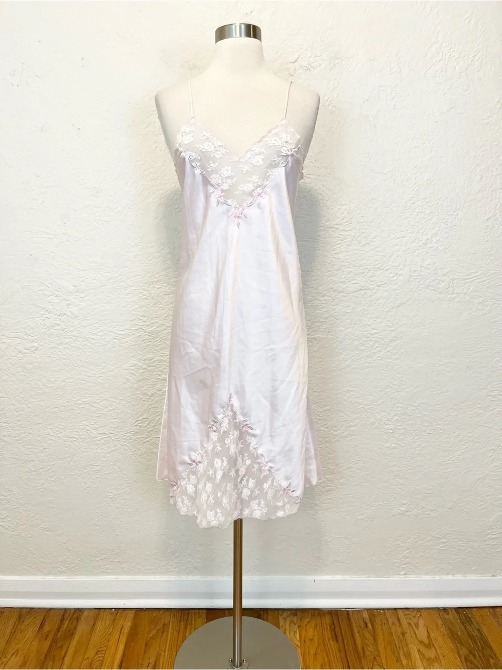 Vintage Slip Dress Nightgown Pink Satin Lace Coquette Fairy Small S - Picture 3 of 12